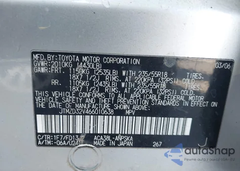 2006 Toyota Rav4 Sport z USA, uszkodzony, nr VIN JTMZD32V466010638